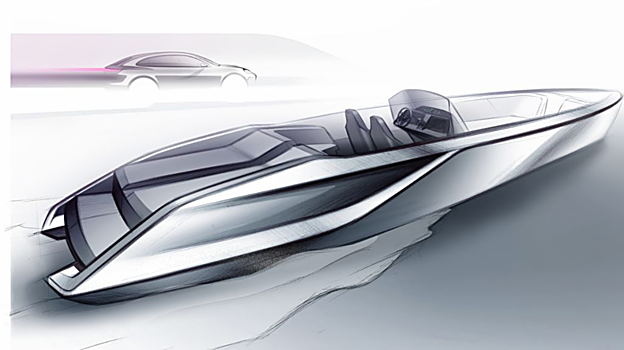 Boceto de la embarcación Frauscher x Porsche 850 Fantom Air