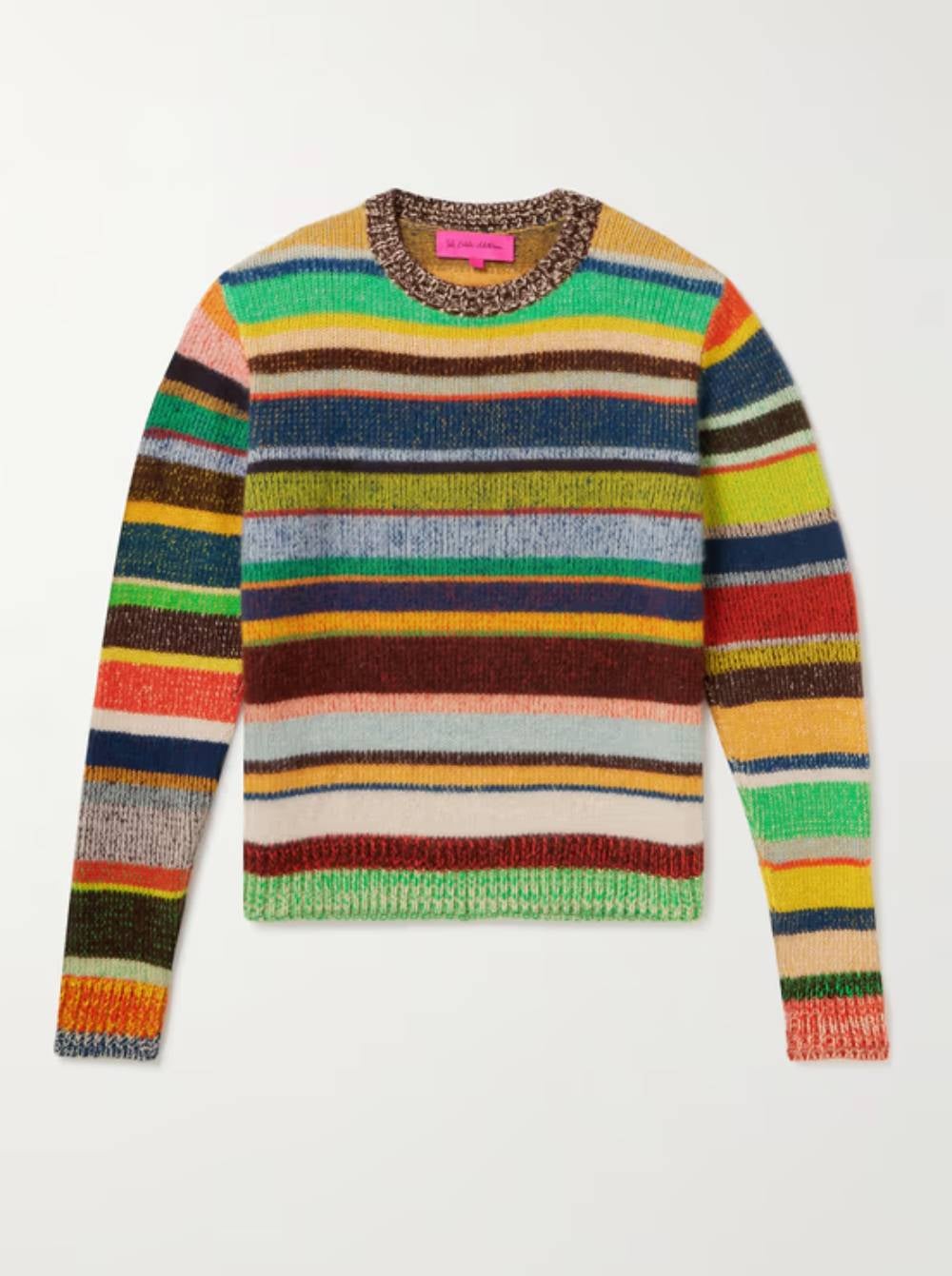 Verde, amarillo, azul, rojo, marrón, gris... distintas tonalidades se mezclan en franjas horizontales jaspeadas en este jersey de The elder statesman, firma conocida por trabajar con el mejor cachemir del mundo.  Precio: 1,555 euros.