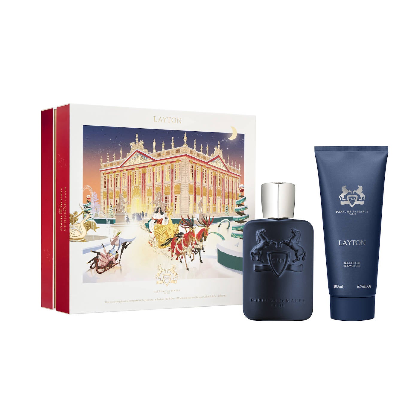 Layton Festive de Parfums de Marly (265 euros, en Isolée). Un exclusivo set en edición limitada para los amantes de la elegancia seductora y adictiva de Layton, un floral ambarino al que le acompaña un gel de ducha de 200 ml.