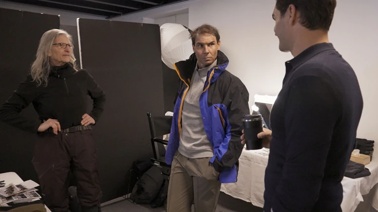 Nadal y Federer durante la sesión de fotos para la campaña junto a Annie Leivobitz