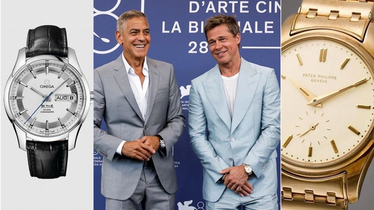 George Clooney con reloj de Omega y Brad Pitt con reloj Patek Philippe