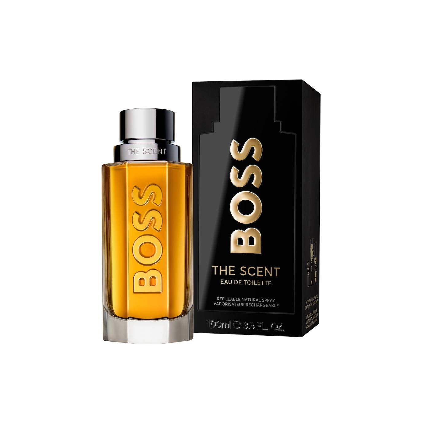 Boss The Scent For Him (68,55 €, 100 ml). Un Eau de Toilette con carácter audaz y seductor, perfecto para un padre que busque una fragancia moderna, cargada de sensualidad y energía. Este perfume ambarino amaderado afrutado, creado por Pascal Gaurin, genera intensos contrastes. Se abre con la frescura picante del aceite de jengibre natural, combinada con la fruta Maninka, elaborada de forma exclusiva por Boss. Esta mezcla se enriquece con las notas cálidas y carnales del cuero. Se presenta en un frasco recargable adornado con un logo de Boss en cristal translúcido y con tapón de bronce.