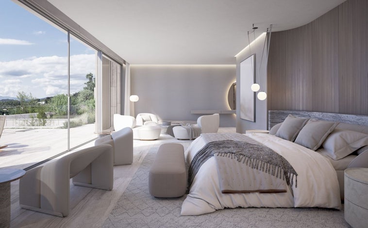 Imagen principal - Uno de los dormitorios, baño y bodega en el interior de la Villa de lujo