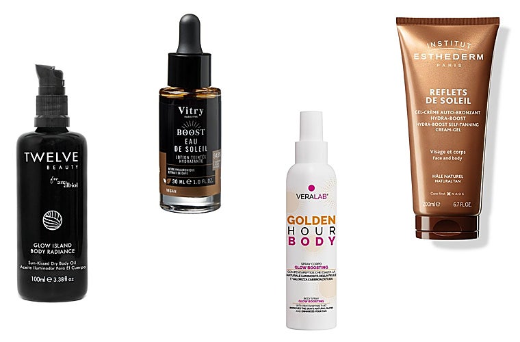 De izquierda a derecha: Glow Island Body Radiance de Twelve Beauty (44 euros); Gotas autobronceadoras Boost Eaud de Soleil de Vitry (19,90 euros); Golden Hour Body de Veralab (32 euros); Reflets de Soleil Crema autobronceadora de Institut Esthederm (45 euros).