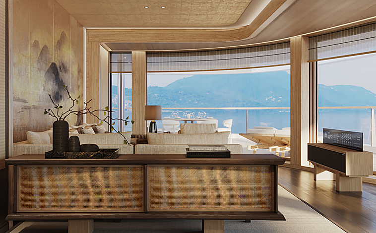 Imagen principal - En total hay 47 suites con zona de estar y terraza privada. A destacar su piscina de 16 metros ubicada en la cubiertas seis