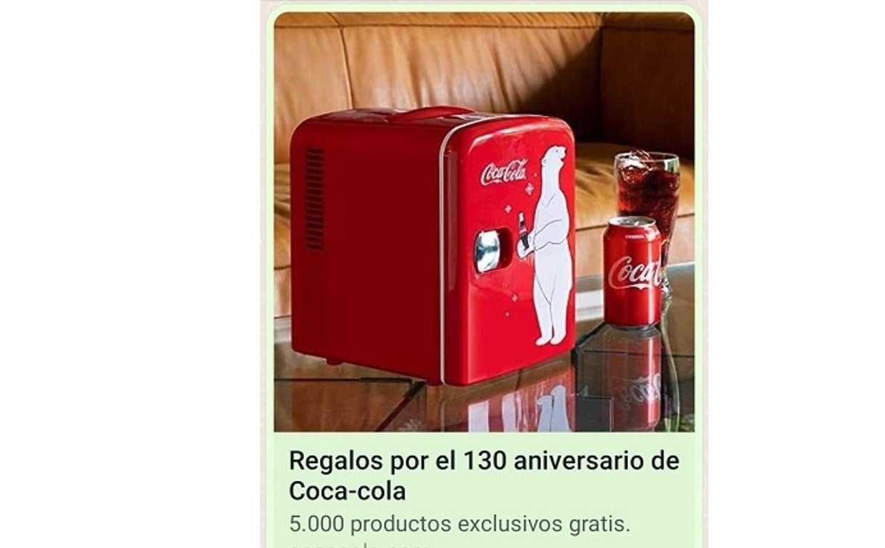 Si te llega un WhatsApp en el que te dicen que puedes ganar una nevera de Coca-Cola no te lo creas