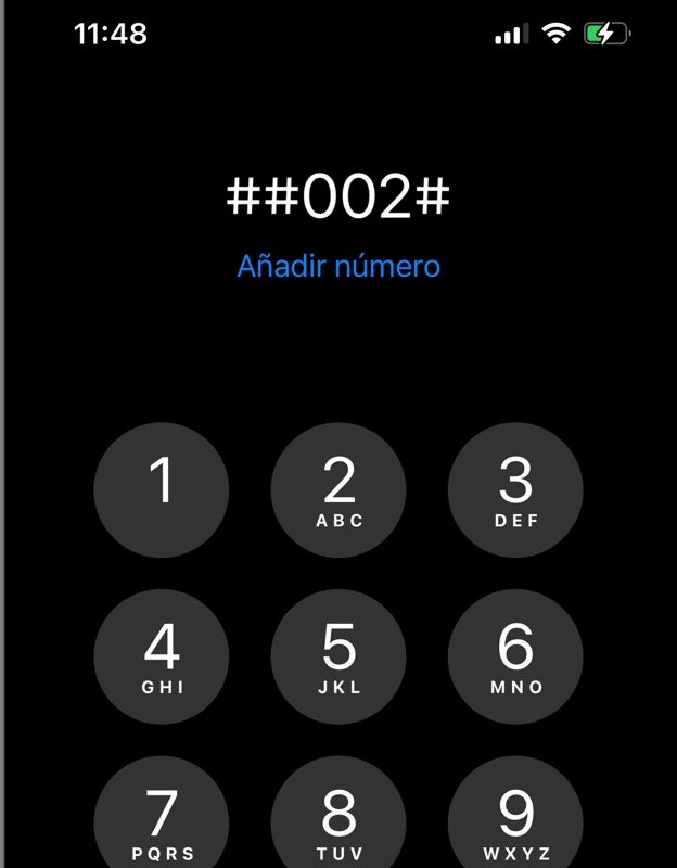 La aplicación Teléfono con el código marcado