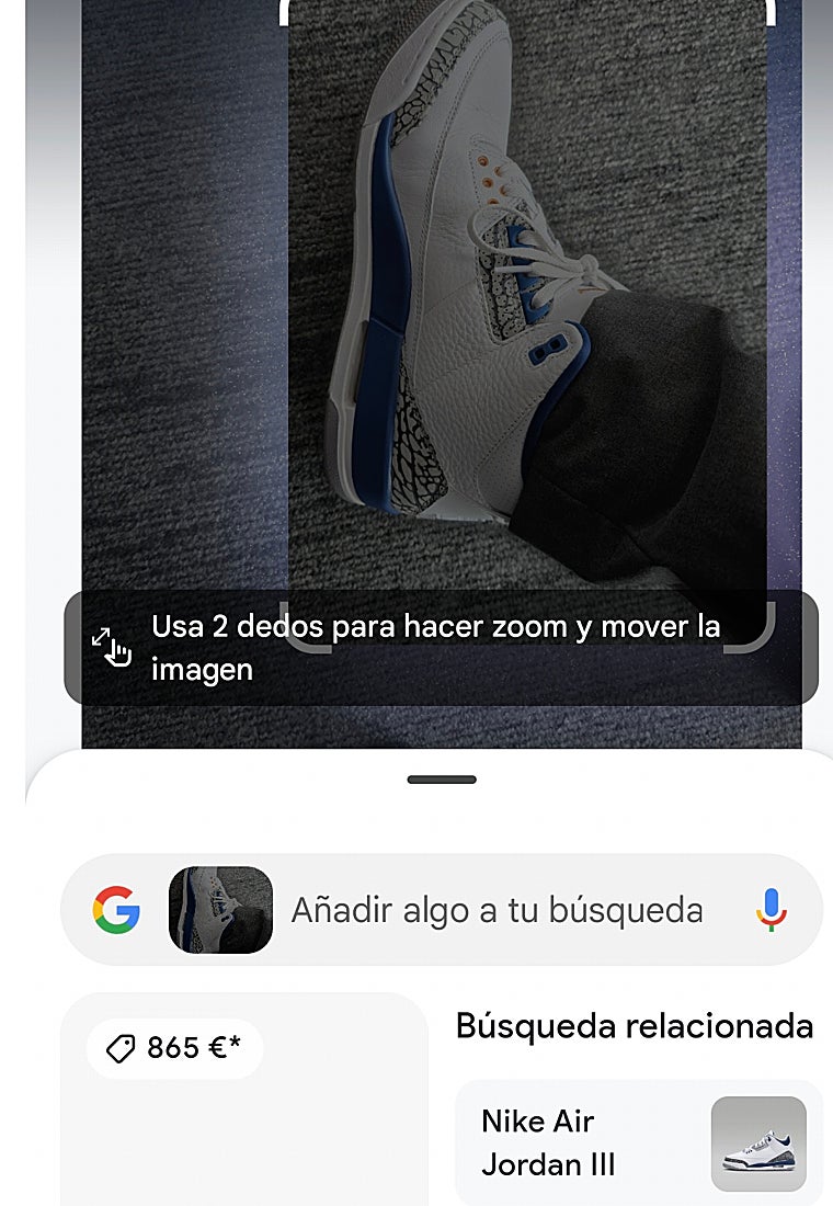 Ejemplo de búsqueda realizada a partir de una fotografía de una zapatilla