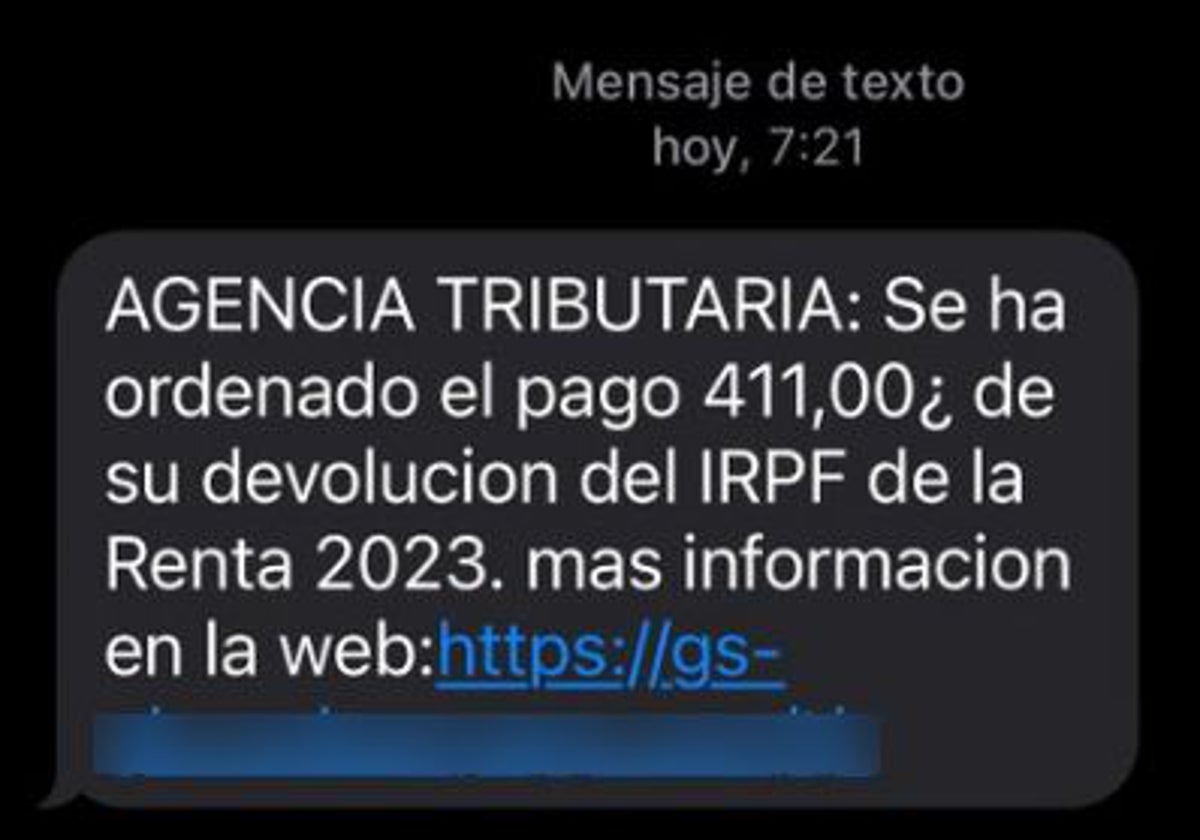 Uno de los SMS con los que se está estafando