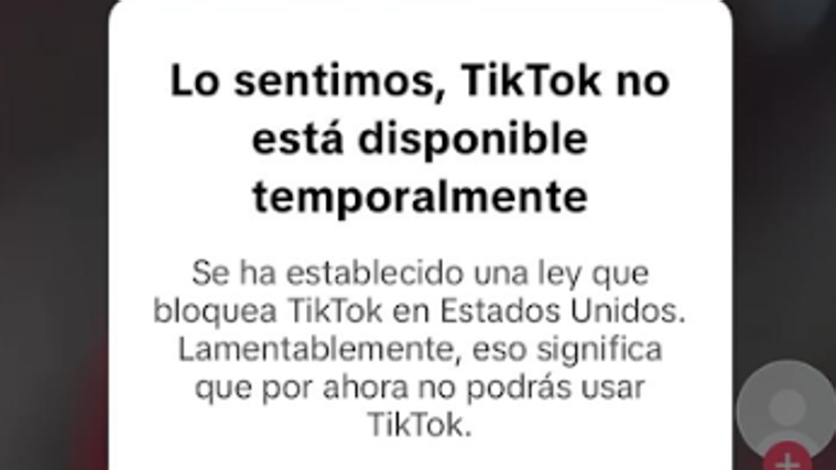 Mensaje que aparce a los usuarios de TikTok en Estados Unidos