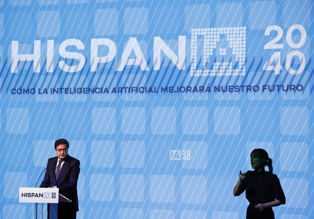 Óscar López, ayer durante su intervención en el acto HispanIA 2040, en Madrid