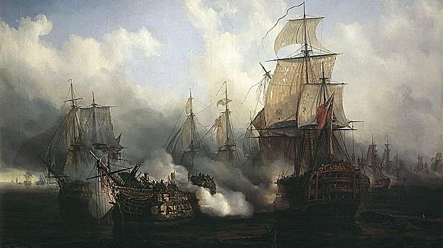 Óleo de Auguste Mayer de la Batalla de Trafalgar