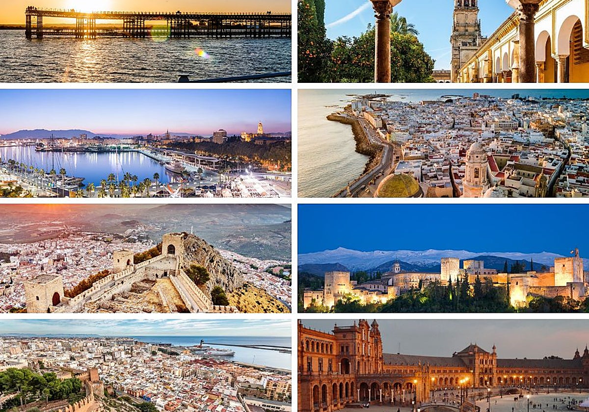 Selección de imágenes de cada una de las capitales de provincia andaluzas.