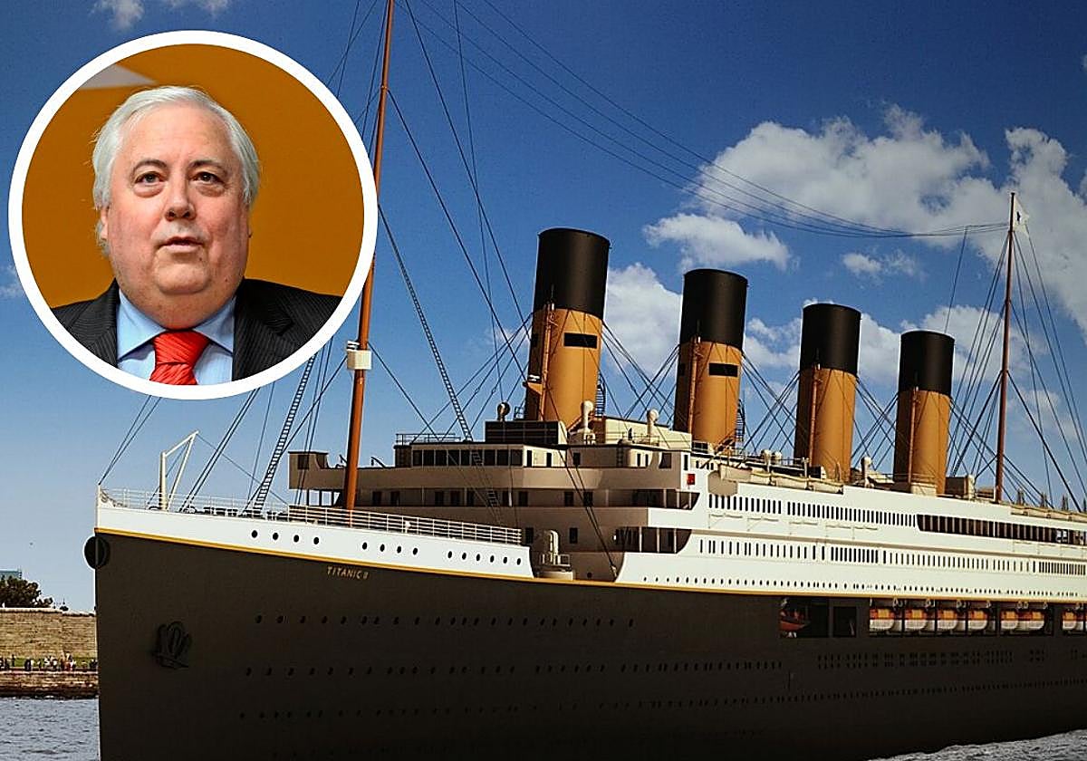En la imagen del círculo el empresario Clive Palmer y en la fotografía principal el Titanic II