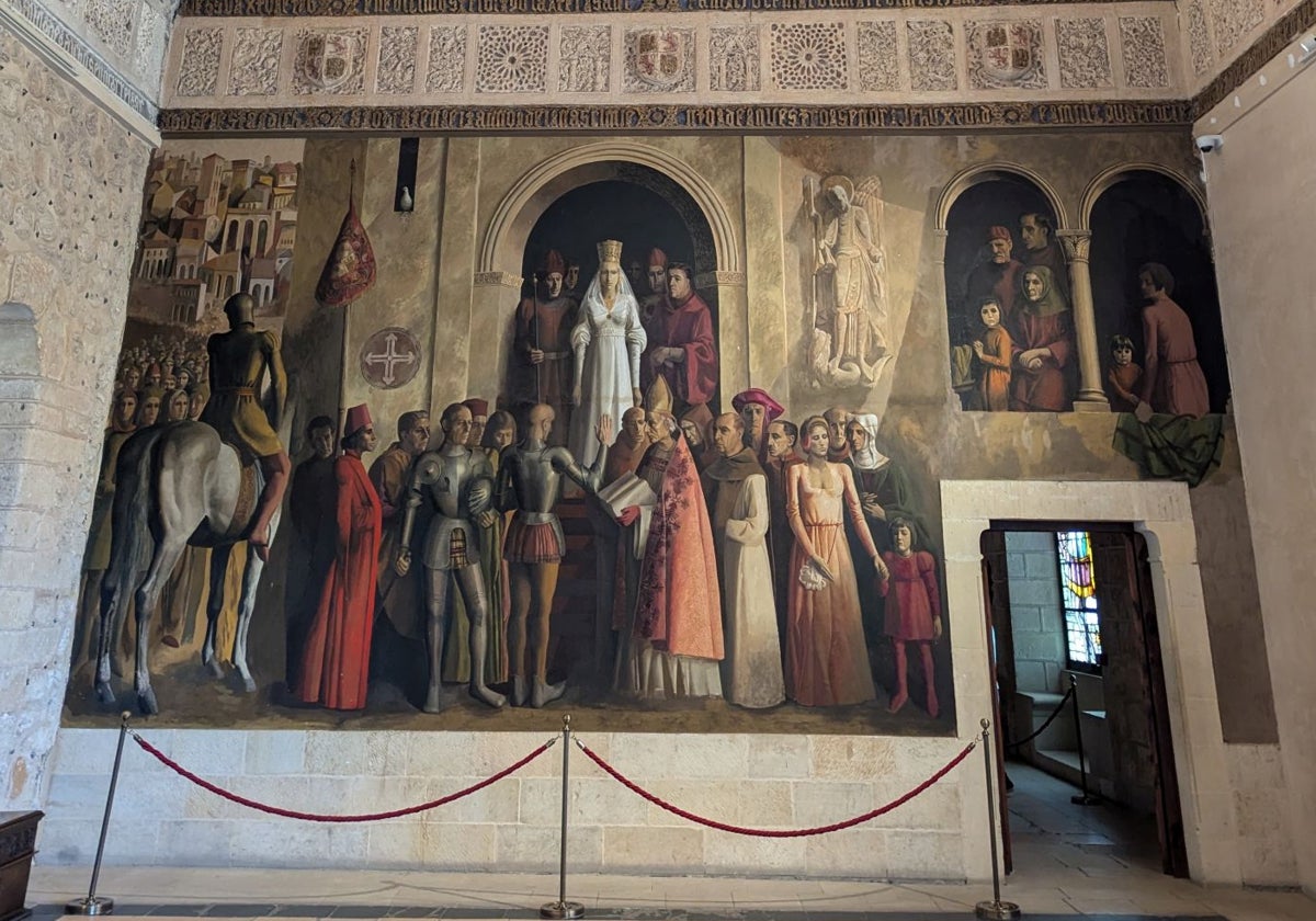 Pintura que recrea la proclamación de Isabel la Católica en la Sala de la Galera del Alcázar de Segovia, obra de Carlos Muñoz de Pablos