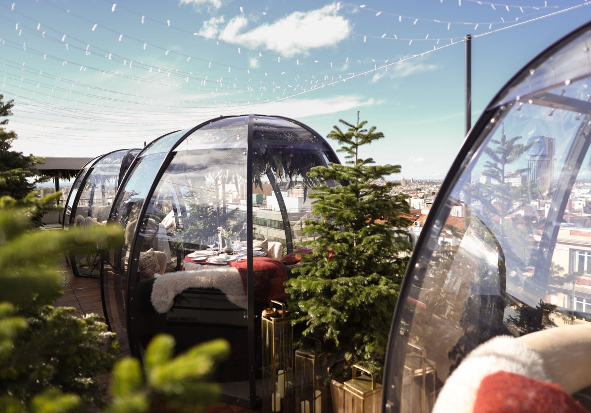 Imagen de los iglús alpinos de la terraza Picos Pardos del hotel BLESS Madrid