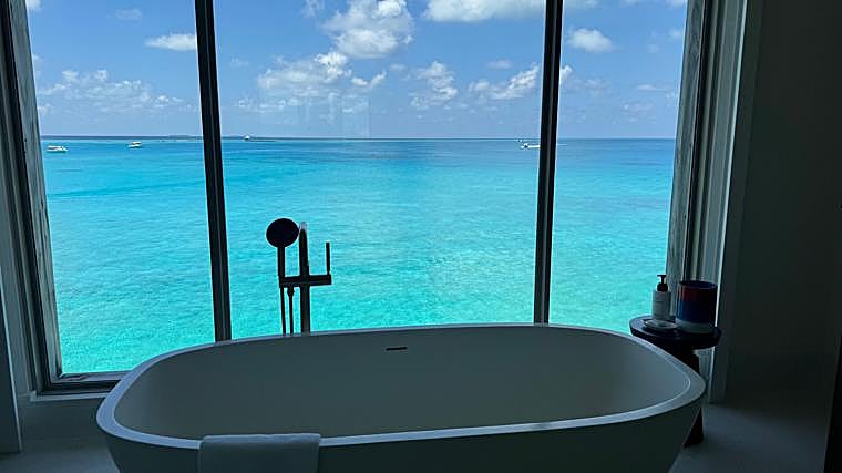 Imagen de la bañera y las vistas desde la planta superior