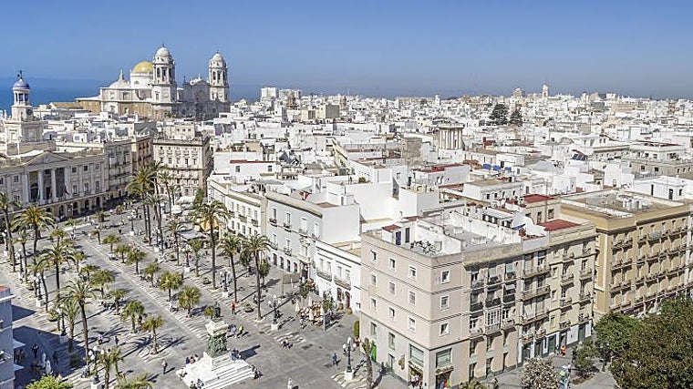 Vista aérea de la plaza de San Juan de Dios, una de las plazas más importantes de la ciudad de Cádiz