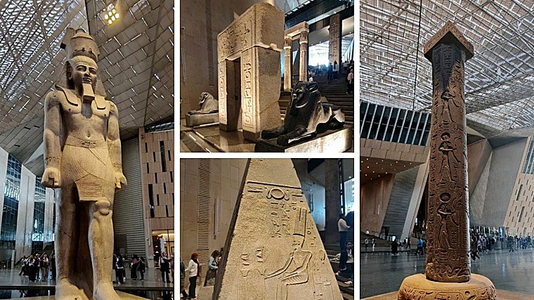 Estátua de Ramsés II, algumas obras da Grande Escadaria e da Coluna da Vitória.