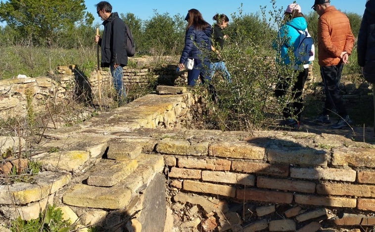 Imagen principal - Tres imágenes de los muros de una de las viviendas de Saltés, la última de su pozo