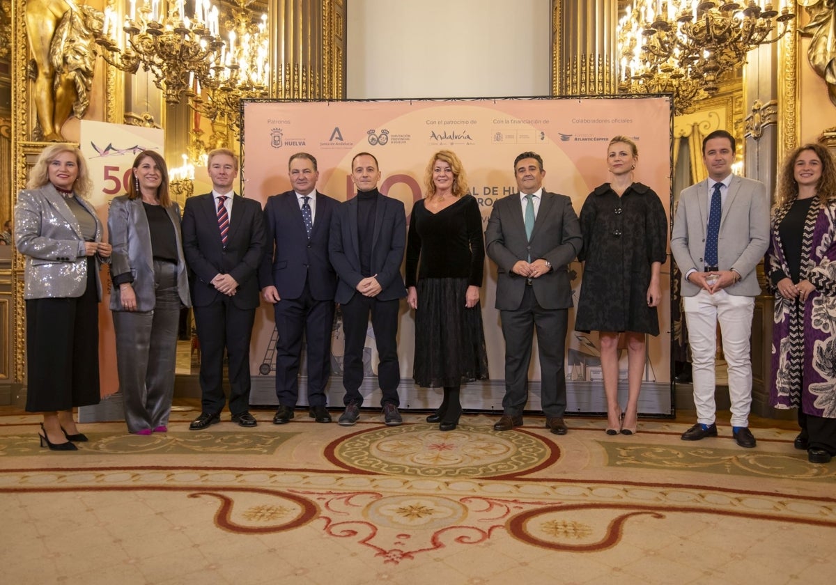 Las autoridades en la presentación esta noche en Madrid de la 50 edición del Festival de Huelva de Cine Iberoamericano