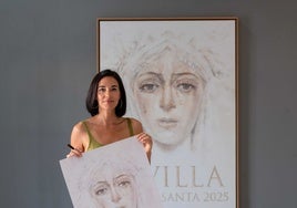 Virginia Saldaña reparte en Ayamonte ejemplares firmados de su cartel de la Semana Santa de Sevilla 2025
