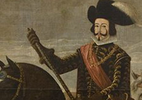Imagen secundaria 1 - Retrato juvenil de Luis de Guzmán y abajo la reina con su característico mechón de pelo blanco y a la izquierda Gaspar Alonso, duque de Medina Sidonia y hermano de Luis de Guzmán