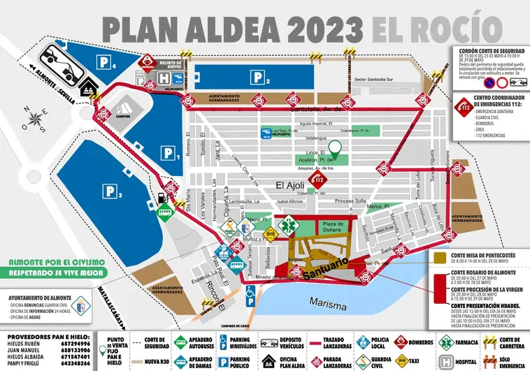 Plano de la aldea durante la romería del Rocío 2023