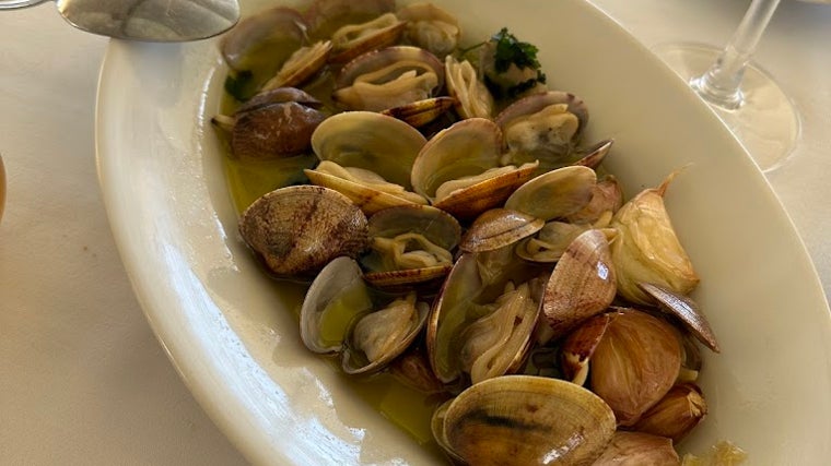 Plato de coquinas servido en el Restaurante La Patera, en El Rompido