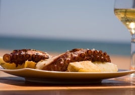Plato de pulpo servido en el Restaurante Entreolas, una de las recomendaciones donde comer en La Antilla