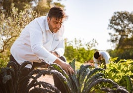 El chef Xanty Elías en el huerto de uno de sus restaurantes