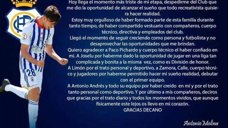 Antonio Molina se marcha del Recre al filial del Elche