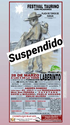 Suspendido el Festival Taurino del 28 de marzo a beneficio de la Fundación Laberinto
