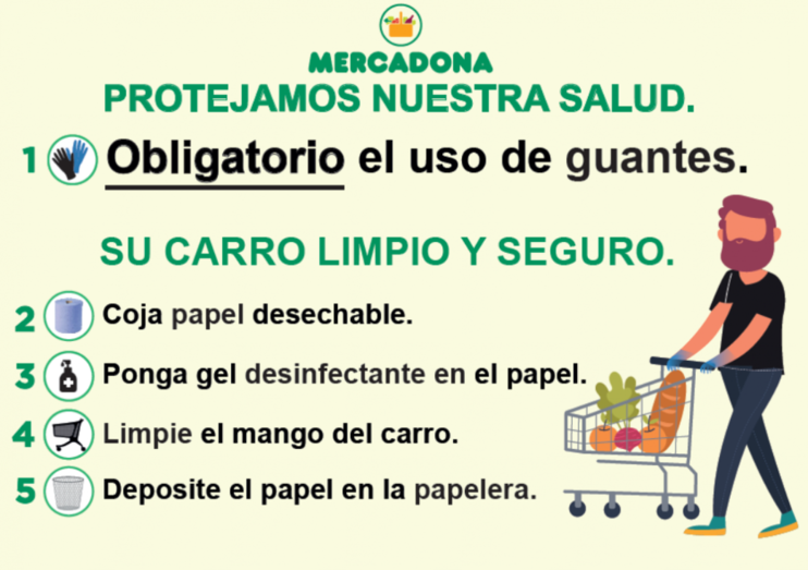 Mercadona instala mamparas protectoras y obliga al uso de guantes