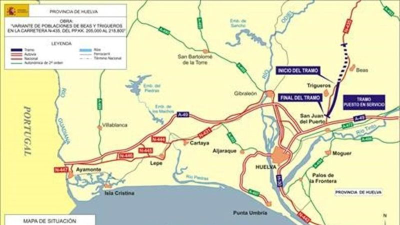El martes entrará en servicio la variante de la N-435 a su paso por Beas y Trigueros