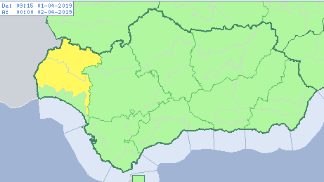 Aviso amarillo por tormentas en buena parte de la provincia
