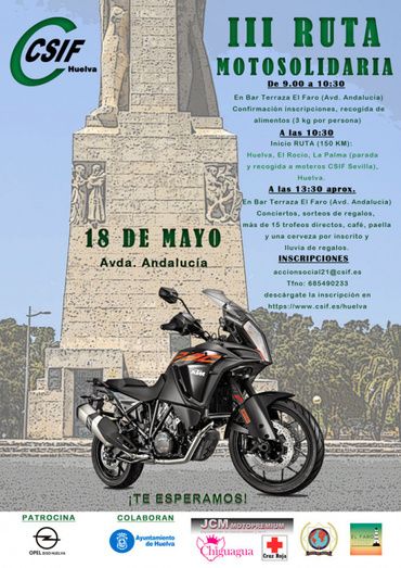 CSIF convoca su III Ruta Moto-Solidaria el próximo sábado 18 de mayo