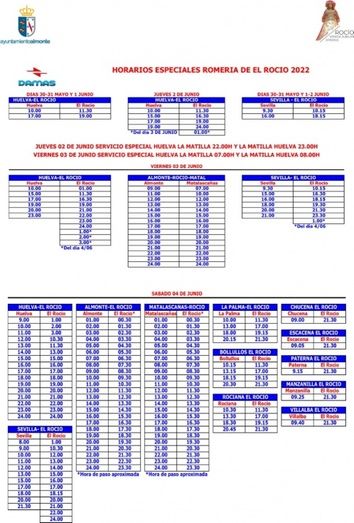Estos son los horarios especiales de autobuses para la función, traslado y romería de la Virgen del Rocío