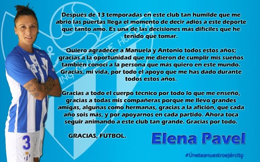 Elena Pavel, historia del Sporting Huelva, cuelga las botas tras 13 temporadas