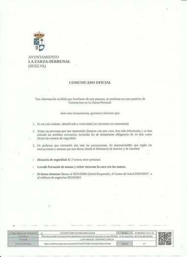 La Zarza informa de un positivo en la localidad aunque Salud destaca que Huelva no ha sufrido ninguna novedad en las últimas 24 horas