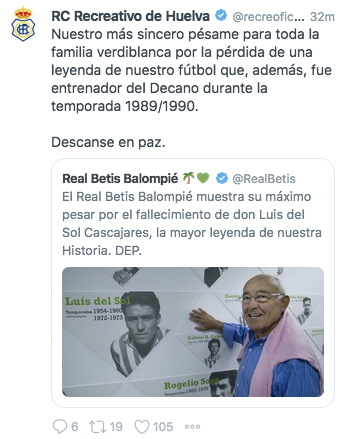 Fallece Luis del Sol, ex técnico del Recre y mito del Betis