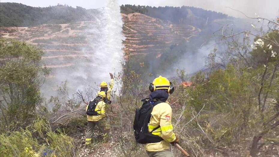 Un amplio dispositivo del Infoca lucha contra el fuego en Almonaster