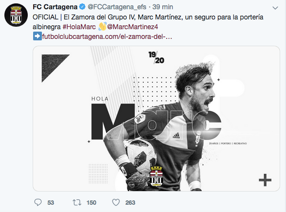 Marc Martínez firma 'muy feliz e ilusionado' por el Cartagena