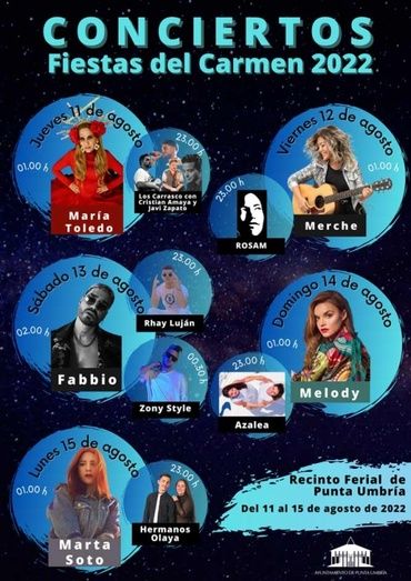 Merche, Fabbio, Marta Soto, Melody y María Toledo actuarán en la Feria del Carmen de Punta Umbría