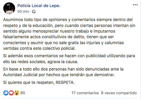 Imputan a dos mujeres por acusar por Facebook a la Policía de Lepe de quedarse con ropa decomisada