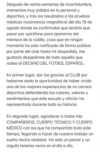 Álex Moreno se despide molesto porque el Recre no notificó públicamente que tenía que pasar por el quirófano