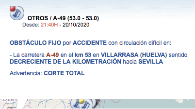 Cortada la A-49 en sentido Sevilla por un accidente a la altura de Bollullos