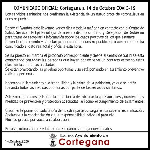 Salud confirma un nuevo brote de coronavirus en Cortegana