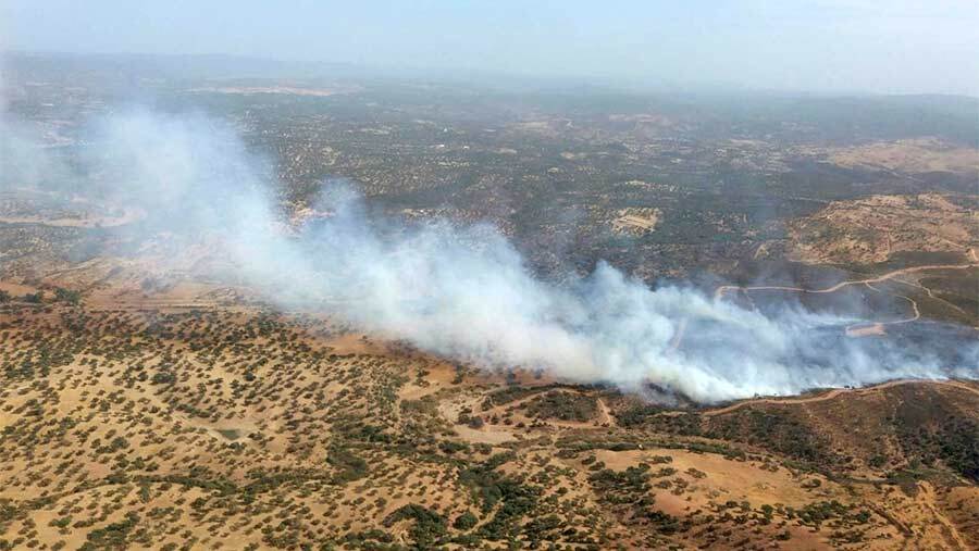 El viento dificulta las tareas de extinción de un incendio declarado en Rosal de la Frontera