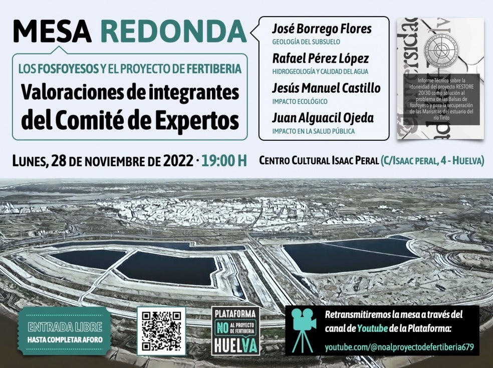 'No al Proyecto de Fertiberia' organiza una mesa redonda para que miembros del Comité de Expertos expongan su opinión sobre el proyecto de la empresa